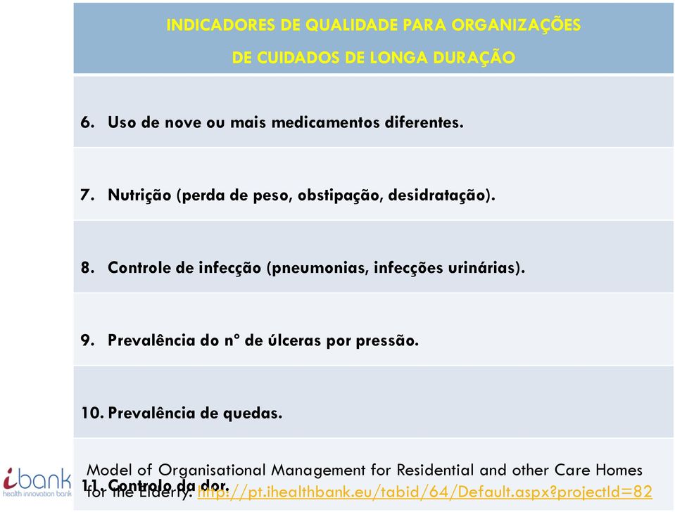 Prevalência do nº de úlceras por pressão. 10. Prevalência de quedas. 16 11. Controlo da dor.