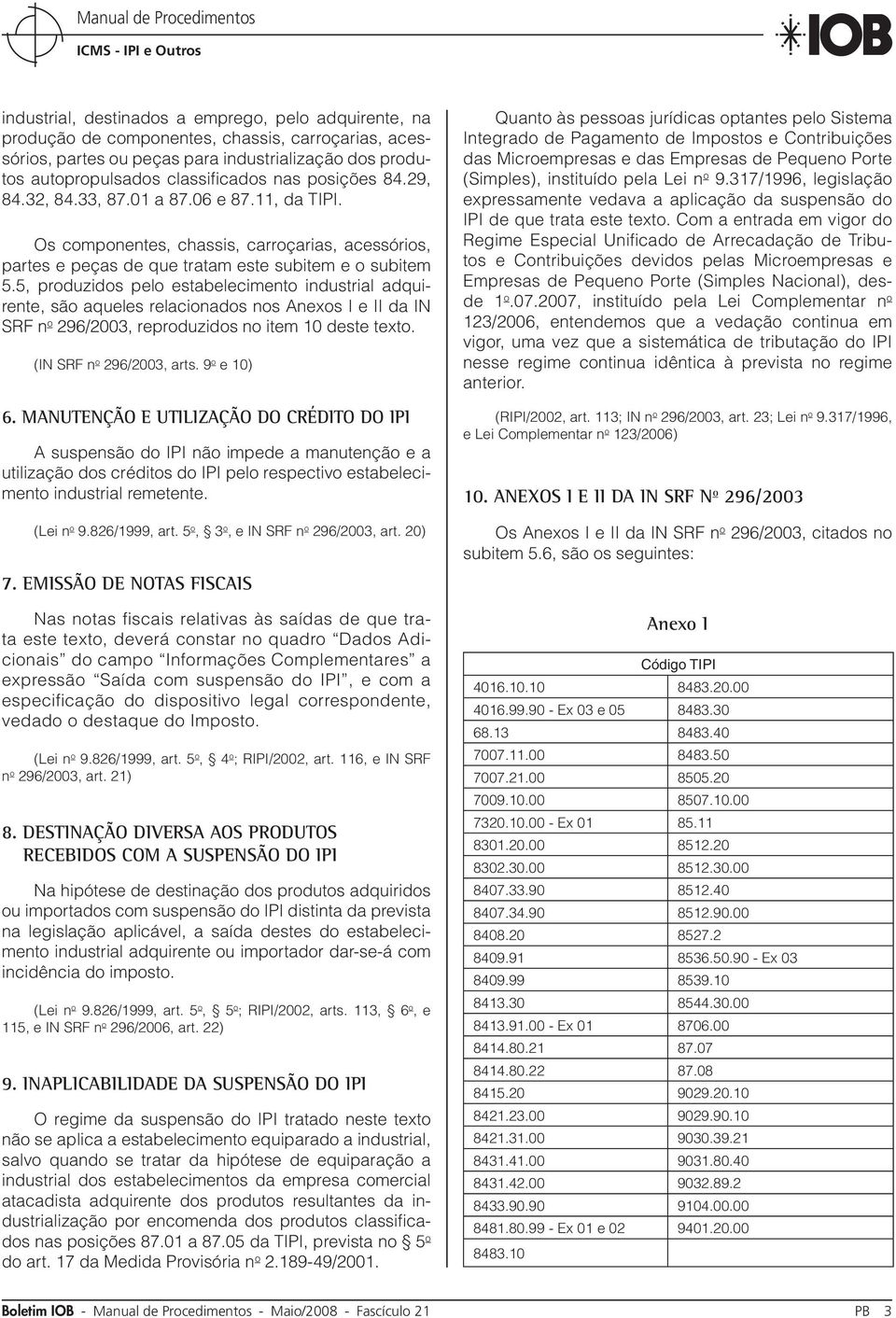 Os componentes, chassis, carroçarias, acessórios, partes e peças de que tratam este subitem e o subitem 5.