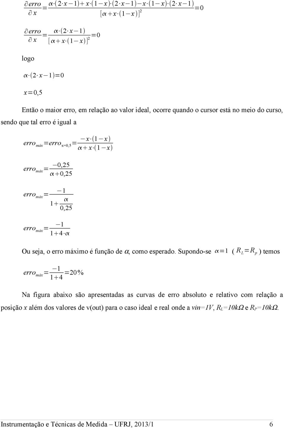 erro máximo é função de α, como esperado.