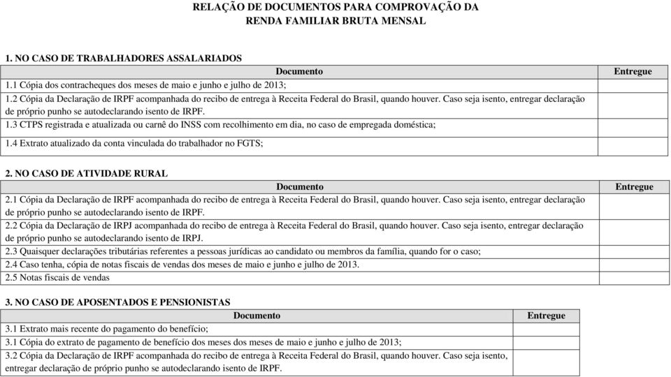 3 CTPS registrada e atualizada ou carnê do INSS com recolhimento em dia, no caso de empregada doméstica; 1.4 Extrato atualizado da conta vinculada do trabalhador no FGTS; 2.