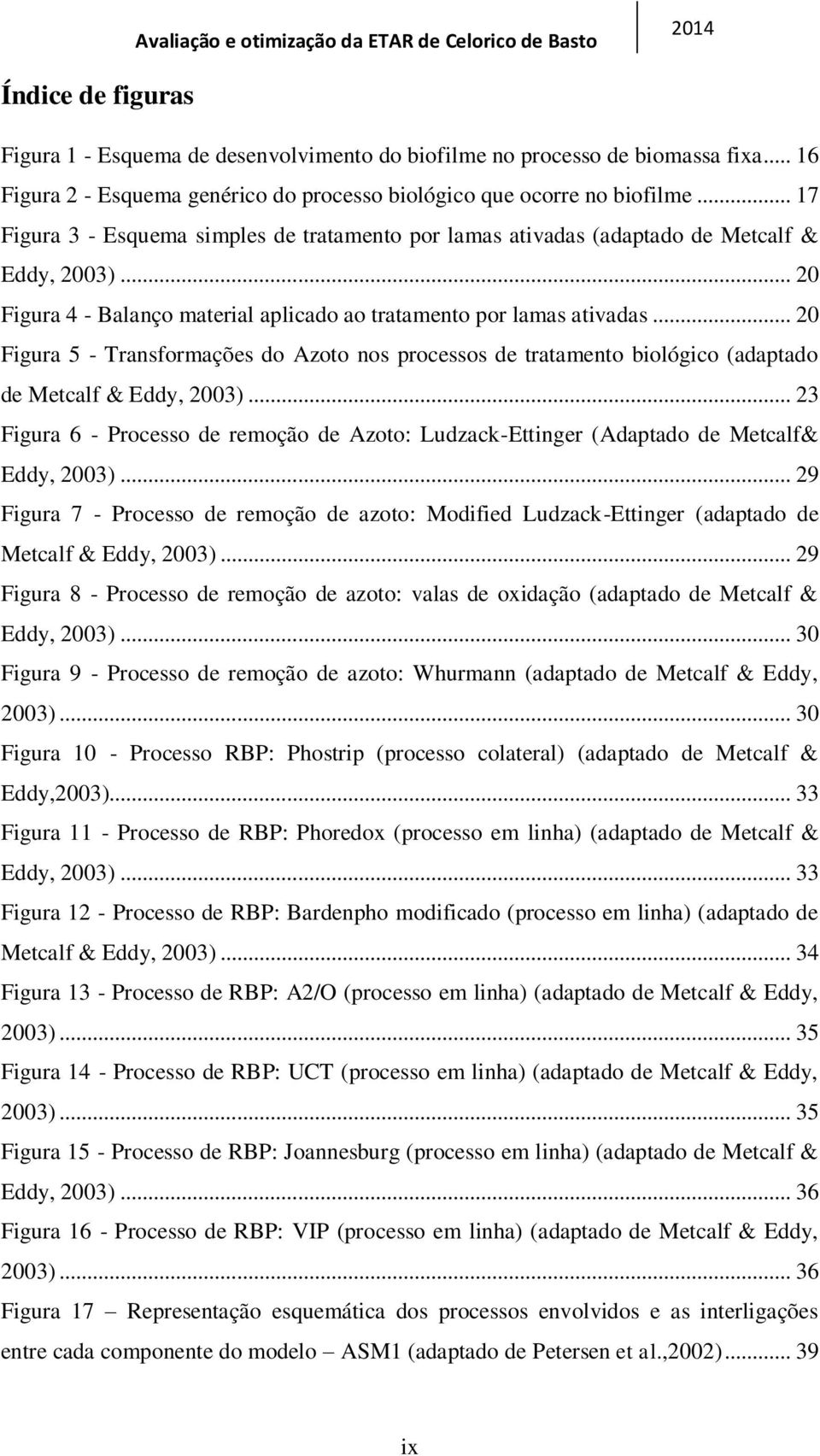 .. 20 Figura 5 - Transformações do Azoto nos processos de tratamento biológico (adaptado de Metcalf & Eddy, 2003).
