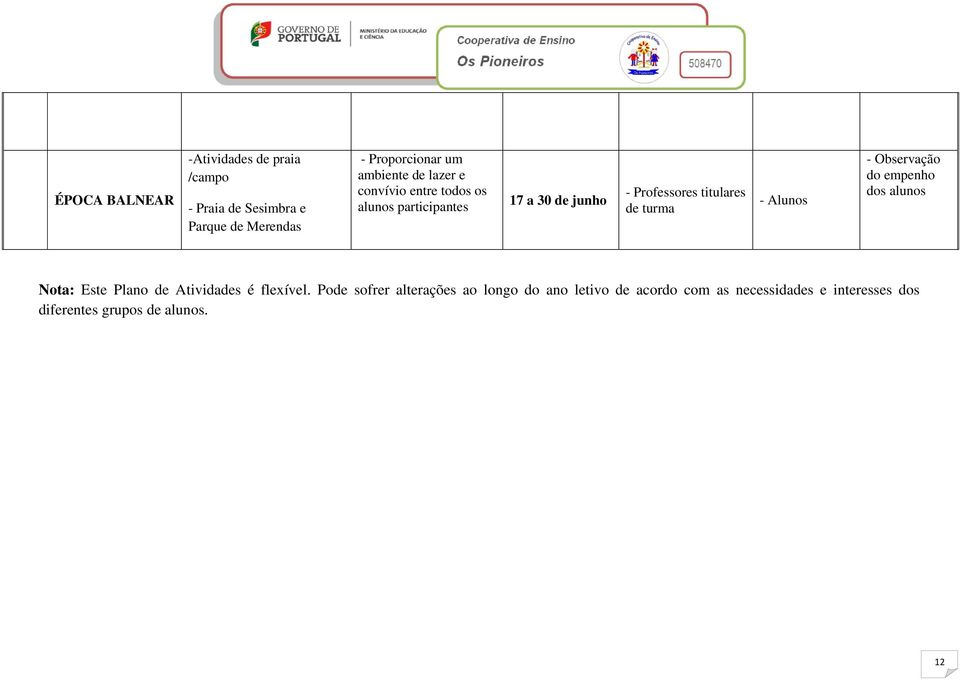 junho titulares - Observação Nota: Este Plano de Atividades é flexível.