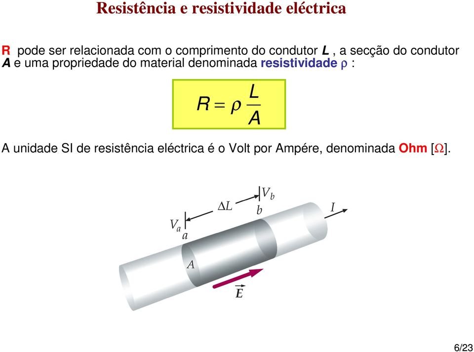 do material denominada resistividade ρ : R = ρ L A A unidade SI de