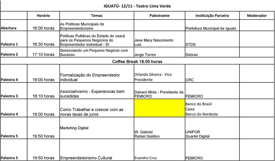 Empreendedor individual - EI Luiz STDS 19:00 horas individual Associativismo - Experiencias bem Dalvani Mota - da Palestra