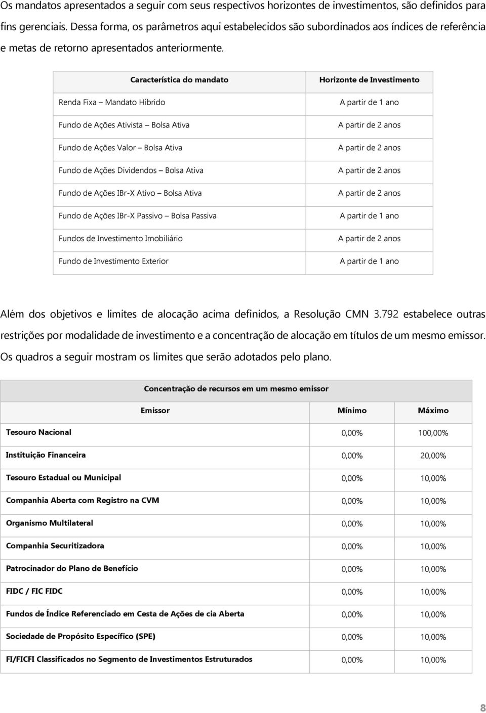 Característica do mandato Renda Fixa Mandato Híbrido Fundo de Ações Ativista Bolsa Ativa Fundo de Ações Valor Bolsa Ativa Fundo de Ações Dividendos Bolsa Ativa Fundo de Ações IBr-X Ativo Bolsa Ativa