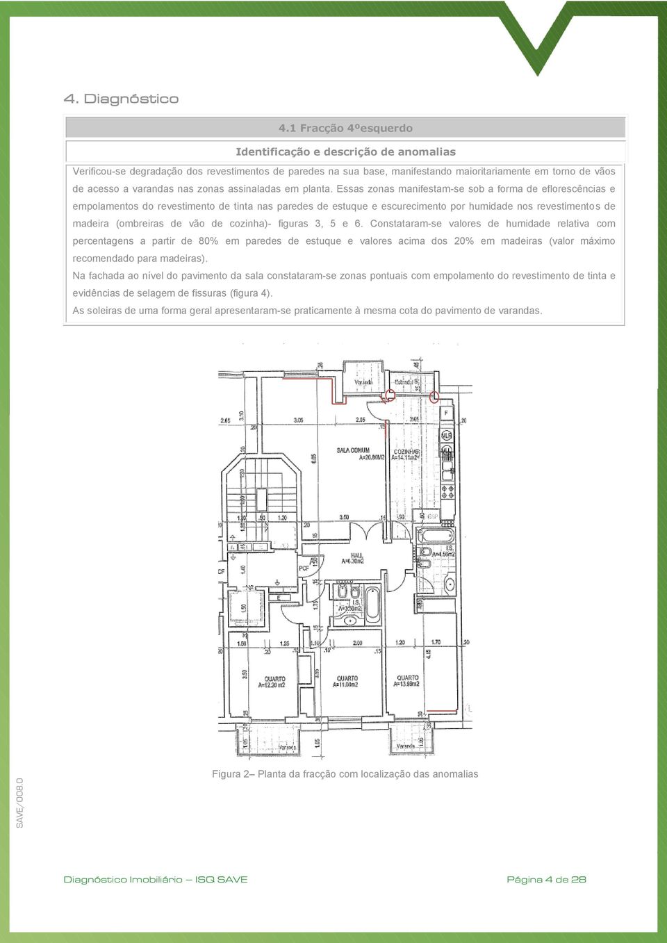 zonas assinaladas em planta.