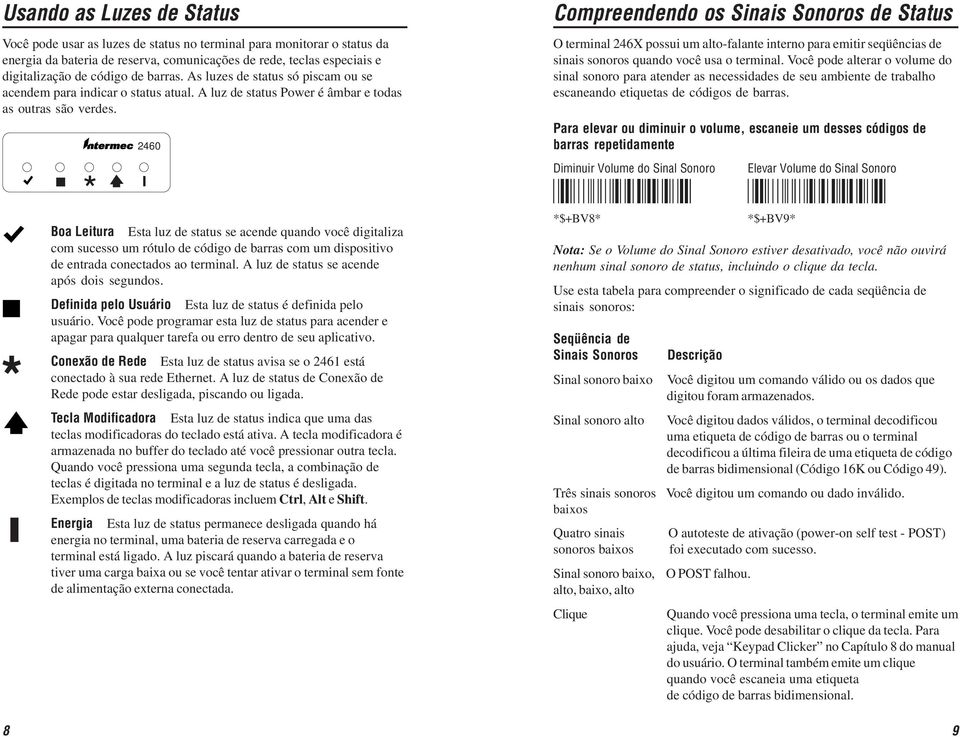 2460 Boa Leitura Esta luz de status se acende quando você digitaliza com sucesso um rótulo de código de barras com um dispositivo de entrada conectados ao terminal.