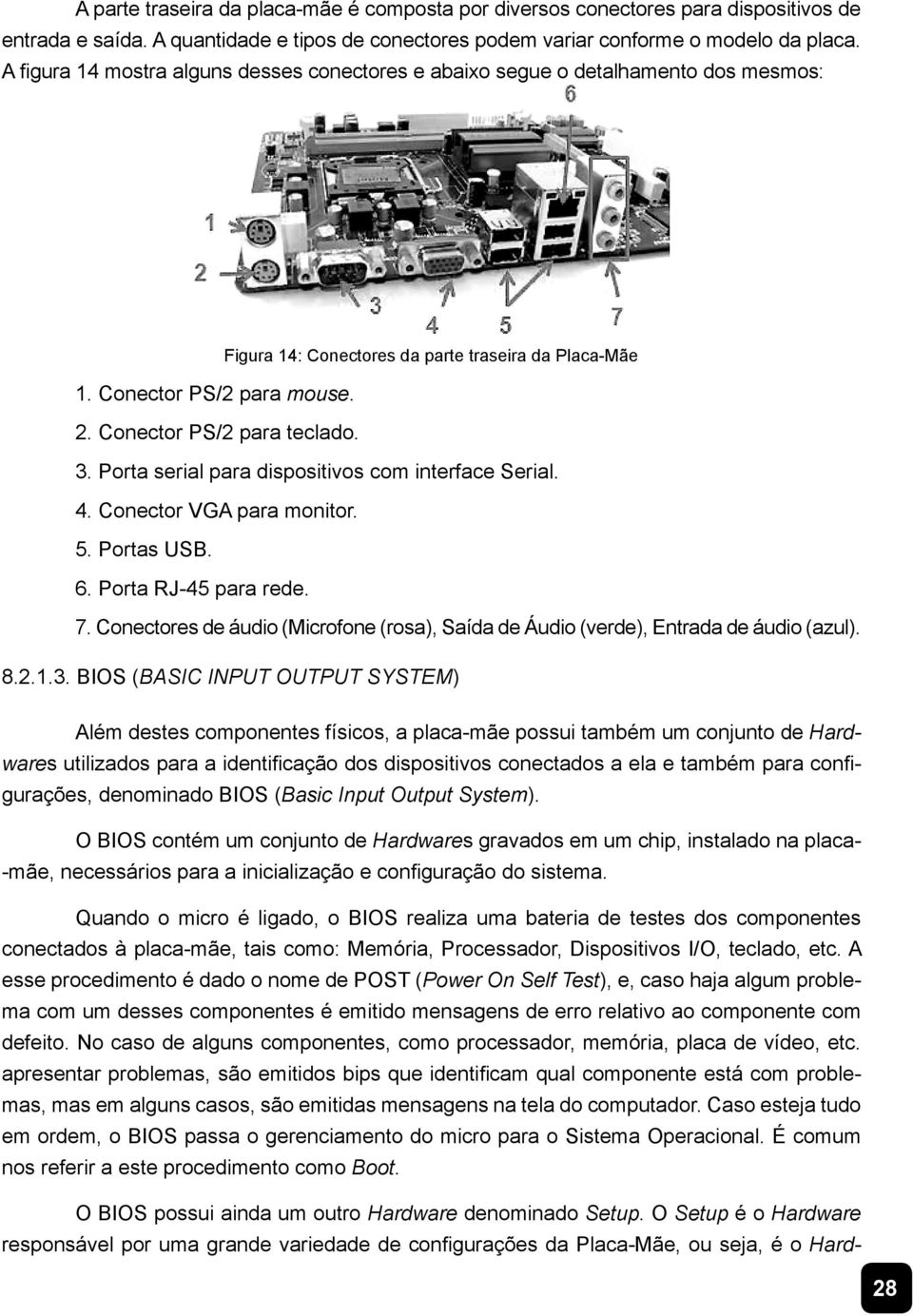 Porta serial para dispositivos com interface Serial. 4. Conector VGA para monitor. 5. Portas USB. 6. Porta RJ-45 para rede.