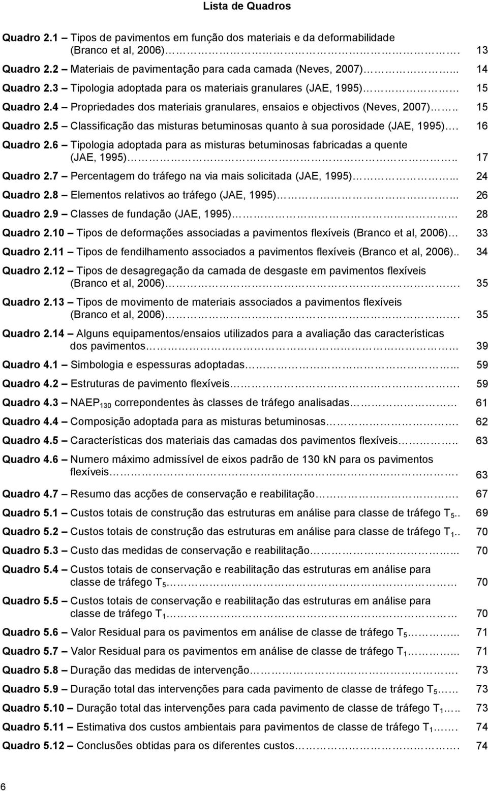 16 Quadro 2.6 Tipologia adoptada para as misturas betuminosas fabricadas a quente (JAE, 1995).. 17 Quadro 2.7 Percentagem do tráfego na via mais solicitada (JAE, 1995)... 24 Quadro 2.