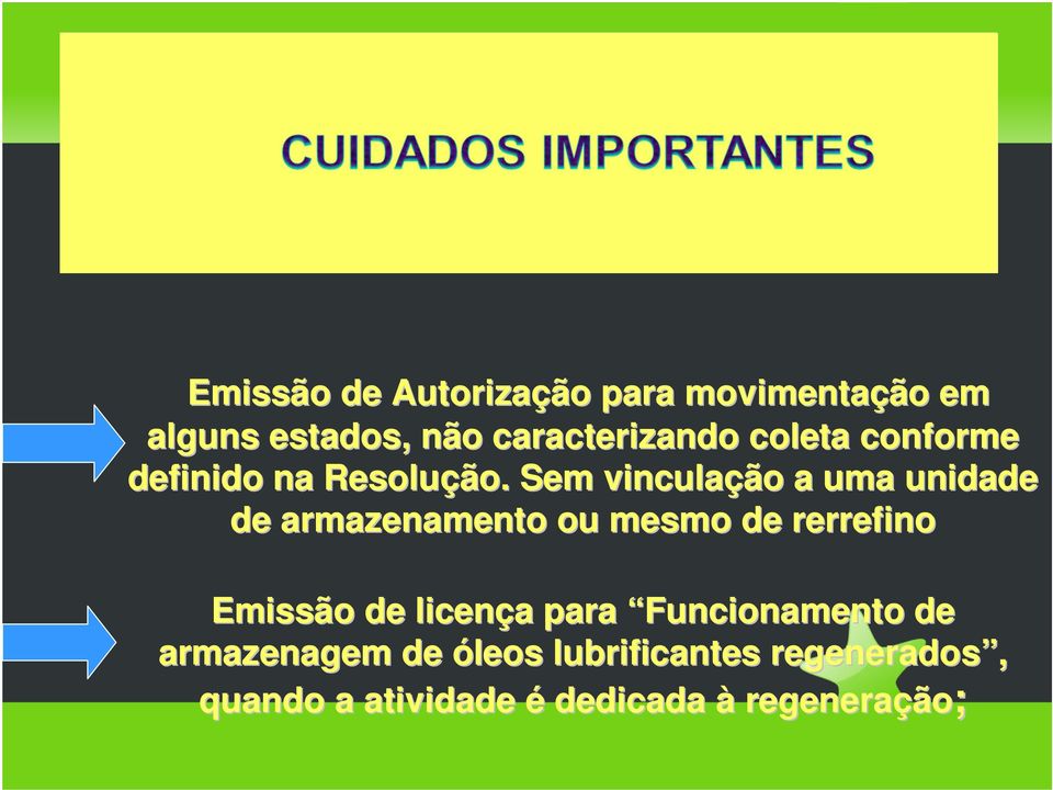 Sem vinculação a uma unidade de armazenamento ou mesmo de rerrefino Emissão de