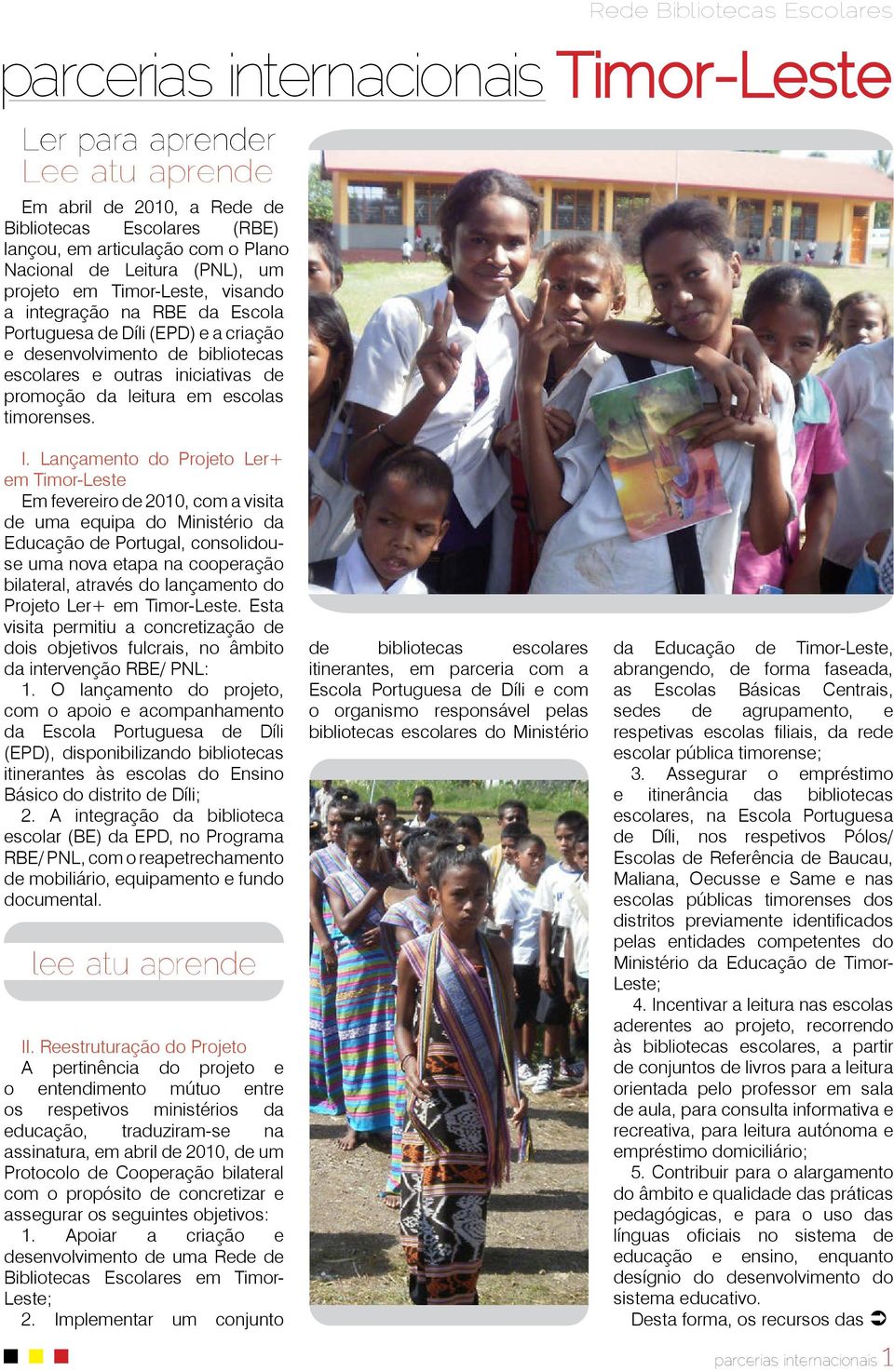 Rede Bibliotecas Escolares parcerias internacionais Timor-Leste I.