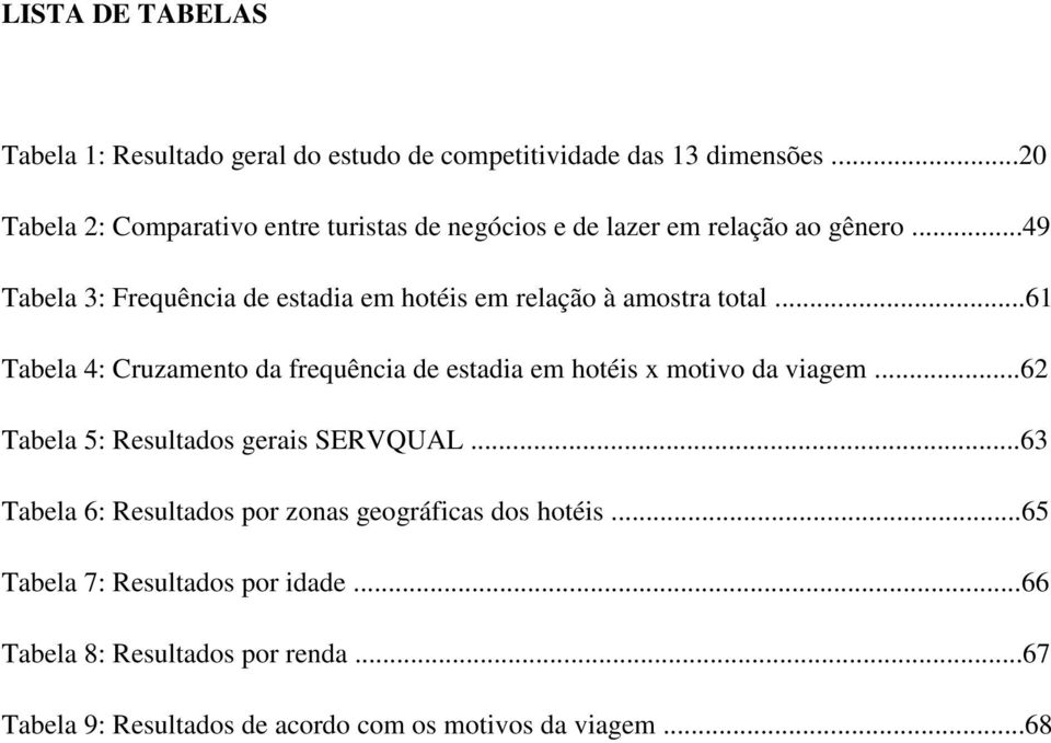 ..49 Tabela 3: Frequência de estadia em hotéis em relação à amostra total.