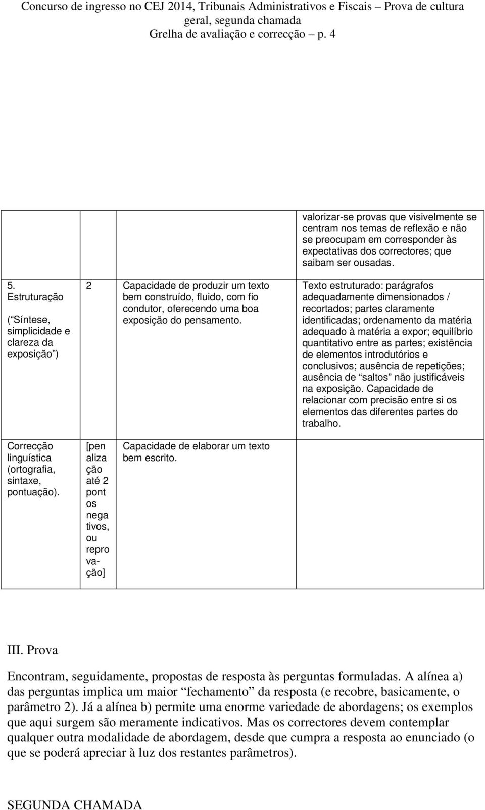 Texto estruturado: parágrafos adequadamente dimensionados / recortados; partes claramente identificadas; ordenamento da matéria adequado à matéria a expor; equilíbrio quantitativo entre as partes;