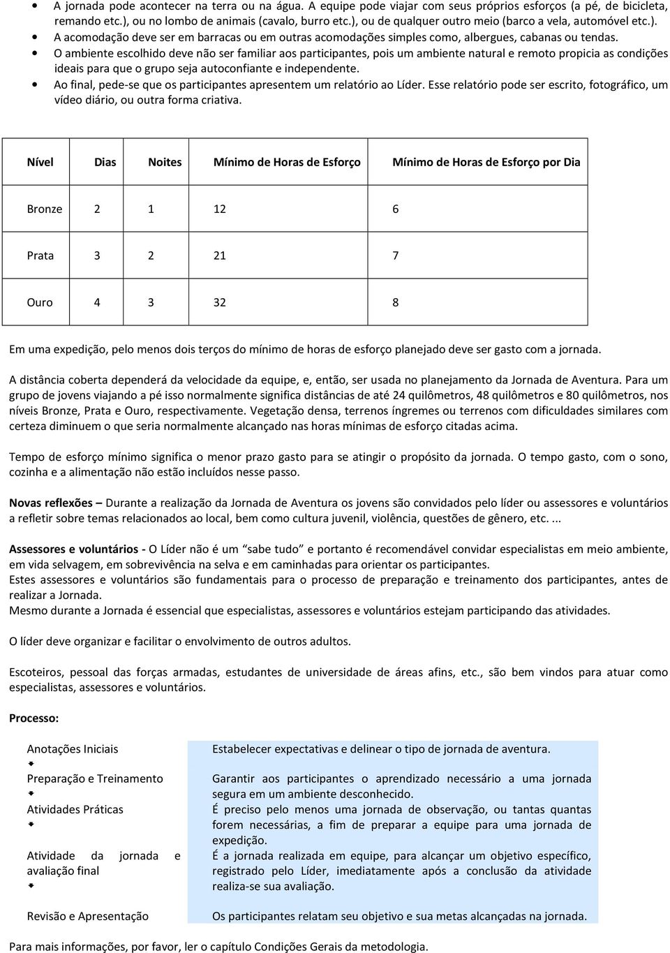 O ambiente escolhido deve não ser familiar aos participantes, pois um ambiente natural e remoto propicia as condições ideais para que o grupo seja autoconfiante e independente.