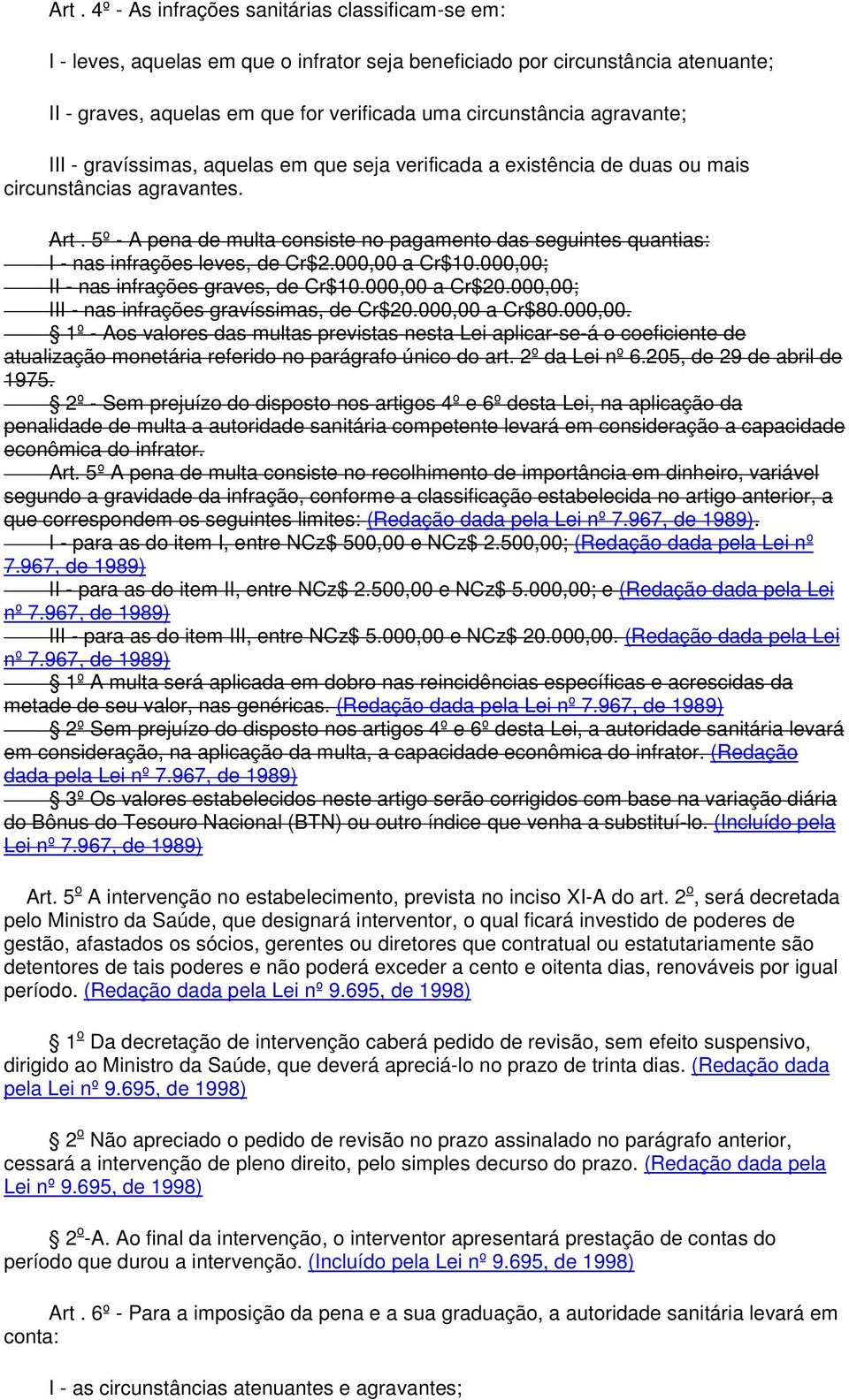 5º - A pena de multa consiste no pagamento das seguintes quantias: I - nas infrações leves, de Cr$2.000,00 a Cr$10.000,00; II - nas infrações graves, de Cr$10.000,00 a Cr$20.