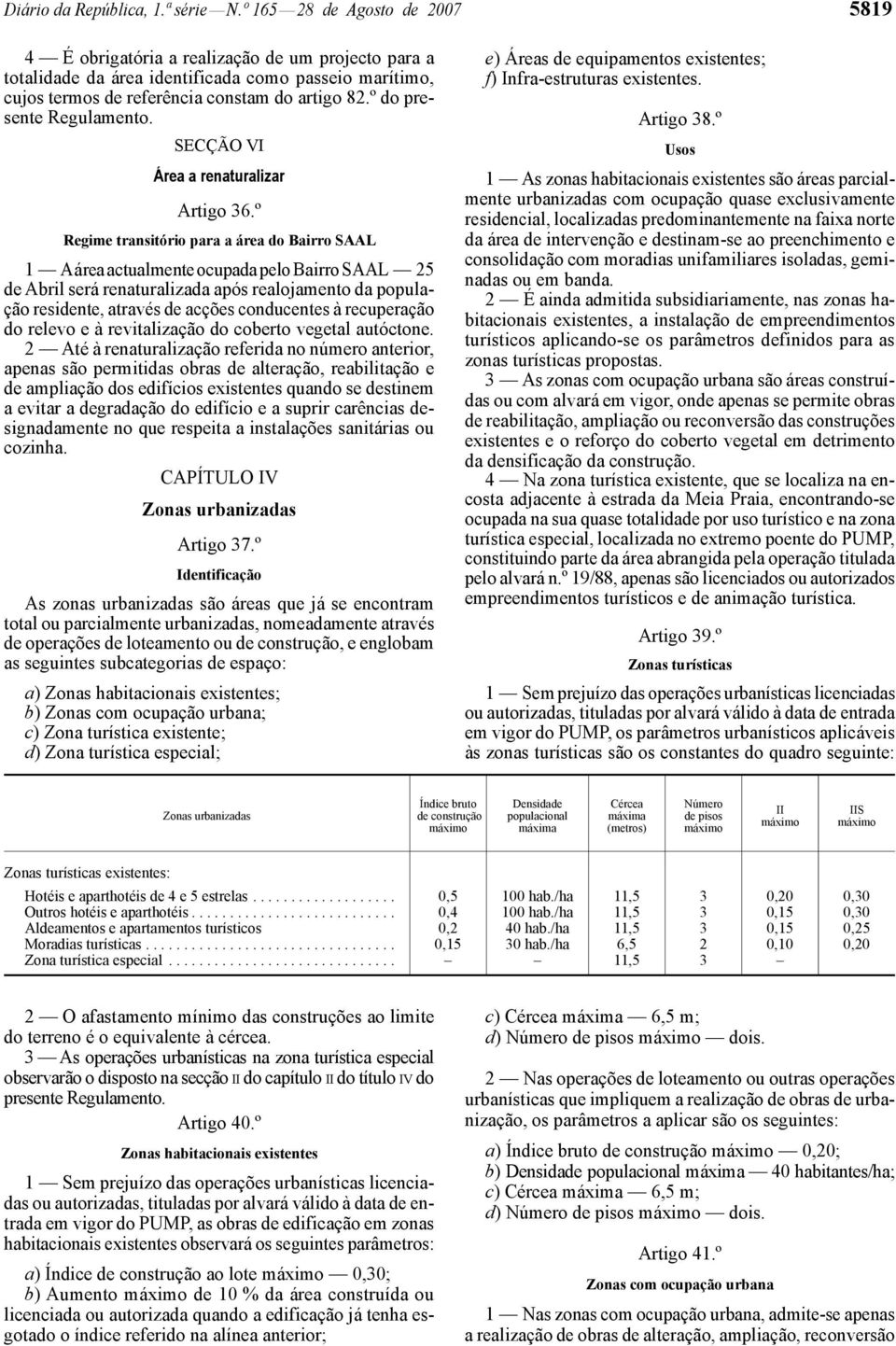 º do presente Regulamento. SECÇÃO VI Área a renaturalizar Artigo 36.