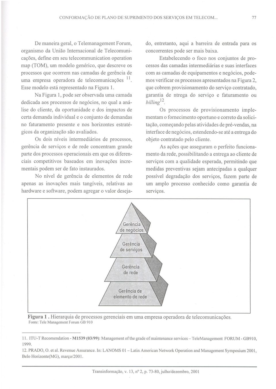 processos que ocorrem nas camadas de gerência de uma empresa operadora de telecomunicações I 1. Esse modelo está representado na Figura 1.