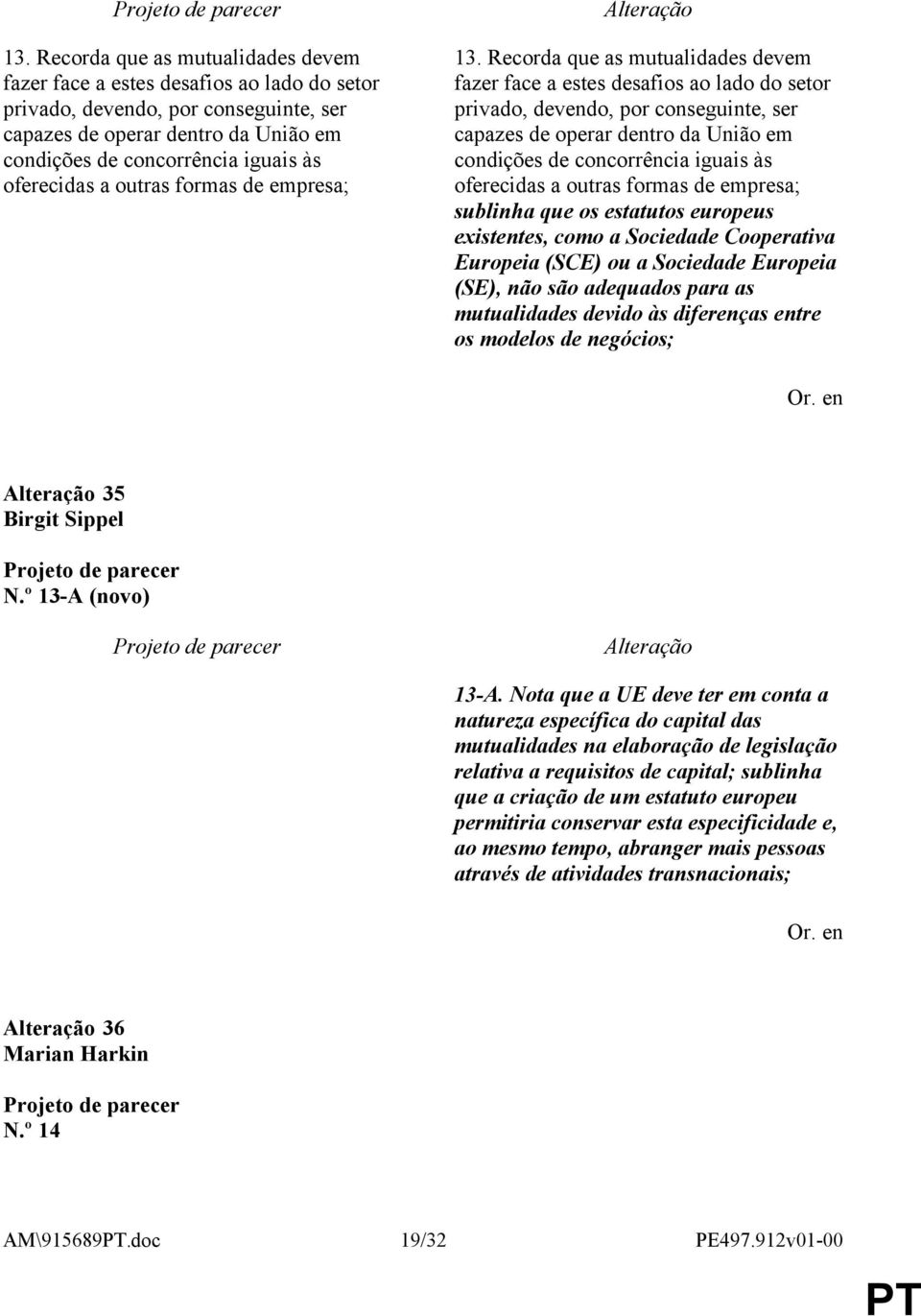 não são adequados para as mutualidades devido às diferenças entre os modelos de negócios; 35 N.º 13-A (novo) 13-A.