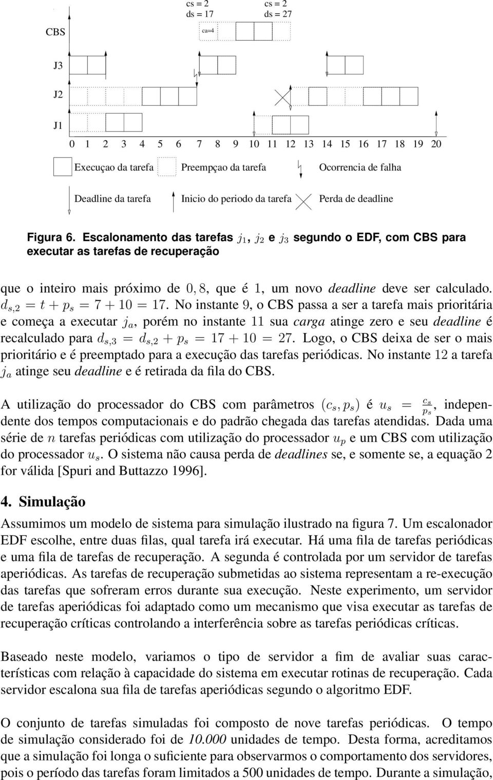 Escalonamento das tarefas j 1, j 2 e j 3 segundo o EDF, com CBS para executar as tarefas de recuperação que o inteiro mais próximo de 0, 8, que é 1, um novo deadline deve ser calculado.