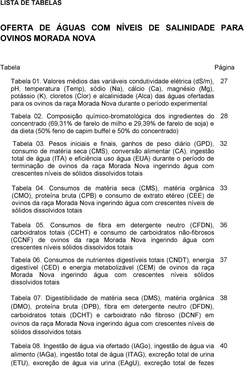 para os ovinos da raça Morada Nova durante o período experimental Tabela 02.