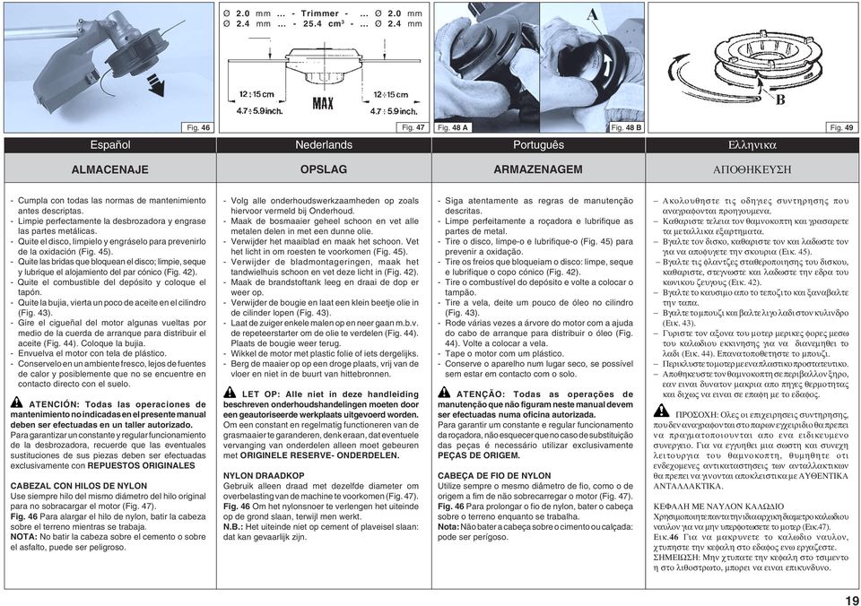 - Quite el disco, limpielo y engrselo para prevenirlo de la oxidacin (Fig. 45). - Quite las bridas que bloquean el disco; limpie, seque y lubrique el alojamiento del par cnico (Fig. 42).