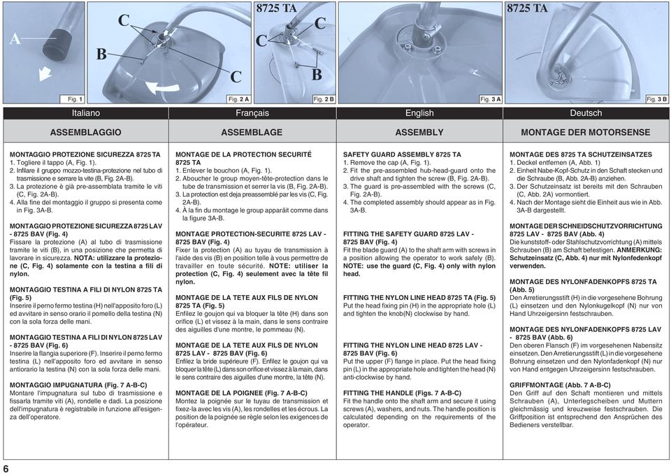 2A-B). 4. Alla fine del montaggio il gruppo si presenta come in Fig. 3A-B. MONTAGGIO PROTEZIONE SICUREZZA 8725 LAV - 8725 BAV (Fig.