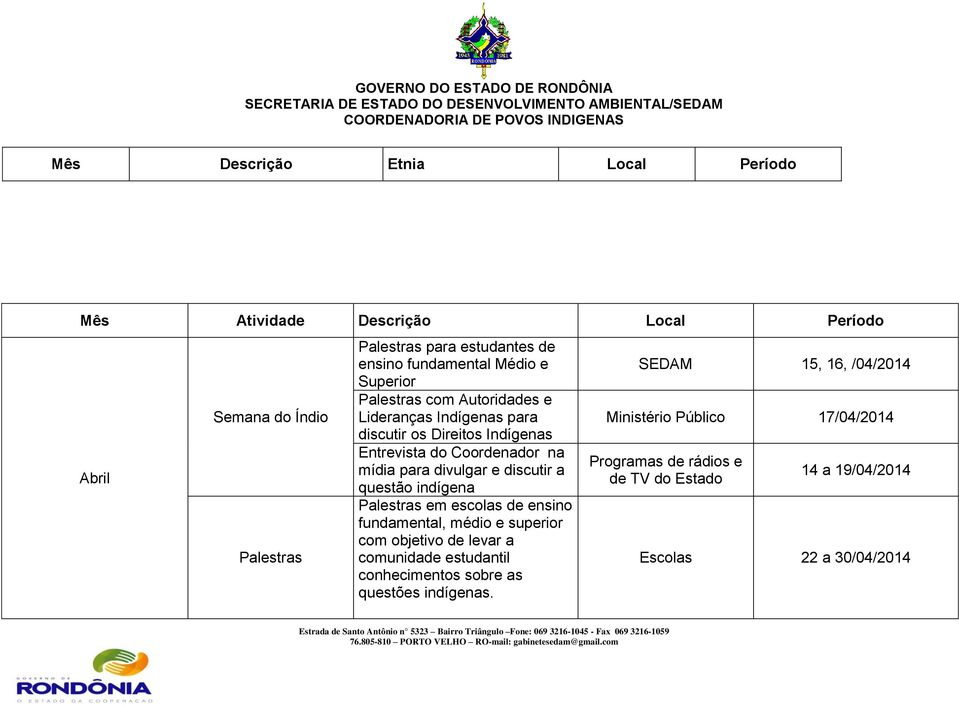 discutir a questão indígena Palestras em escolas de ensino fundamental, médio e superior com objetivo de levar a comunidade estudantil conhecimentos