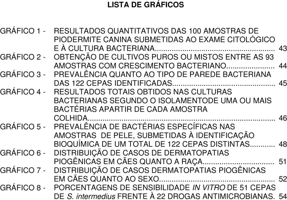 .. 45 GRÁFICO 4 - RESULTADOS TOTAIS OBTIDOS NAS CULTURAS BACTERIANAS SEGUNDO O ISOLAMENTODE UMA OU MAIS BACTÉRIAS APARTIR DE CADA AMOSTRA COLHIDA.