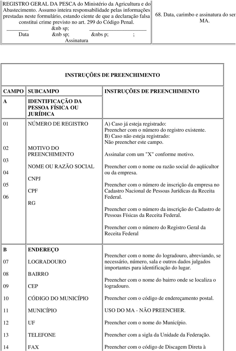 &nb sp; Data &nb sp; &nbs p; ; Assinatura 68. Data, carimbo e assinatura do servidor do MA.