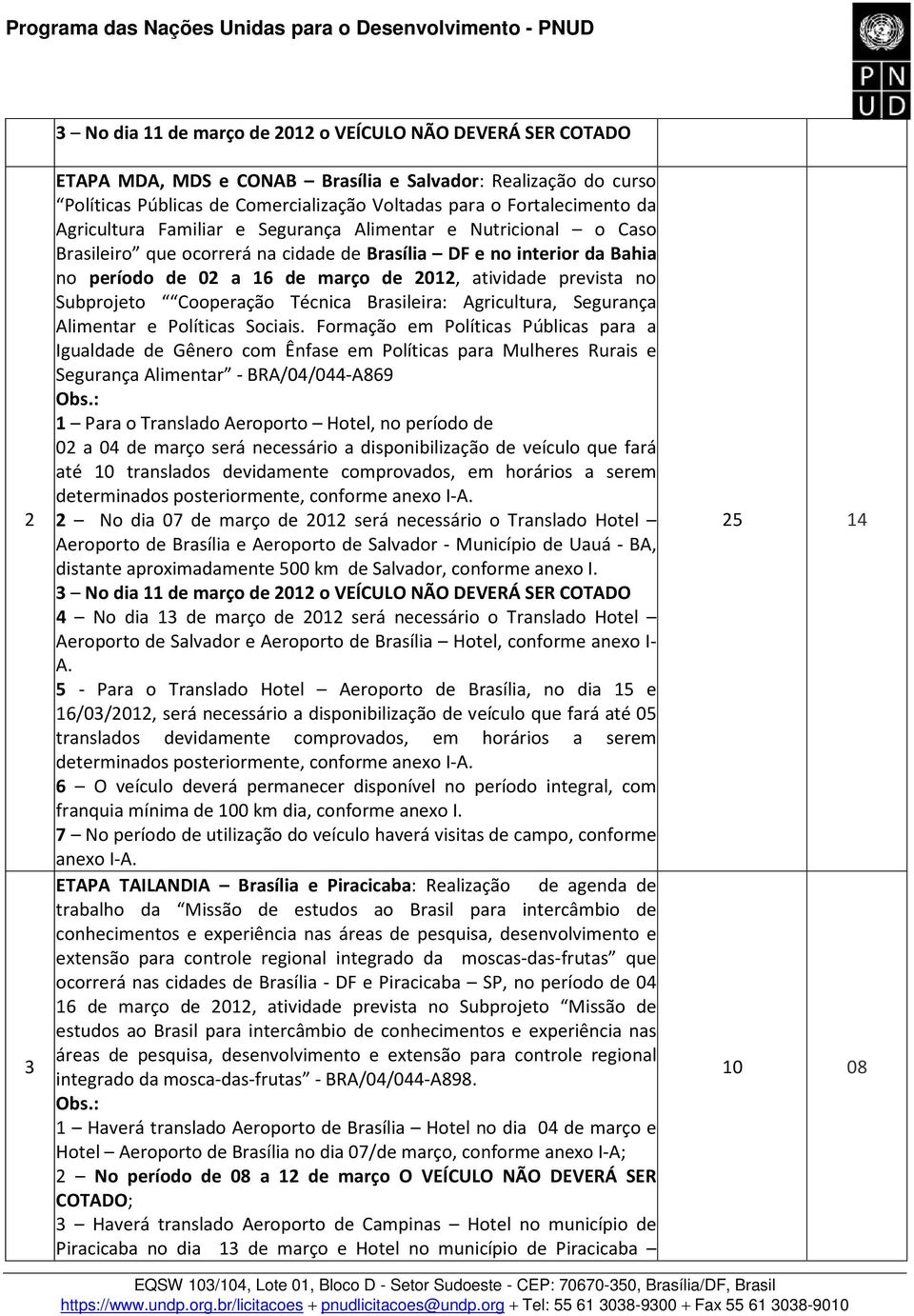 no Subprojeto Cooperação Técnica Brasileira: Agricultura, Segurança Alimentar e Políticas Sociais.