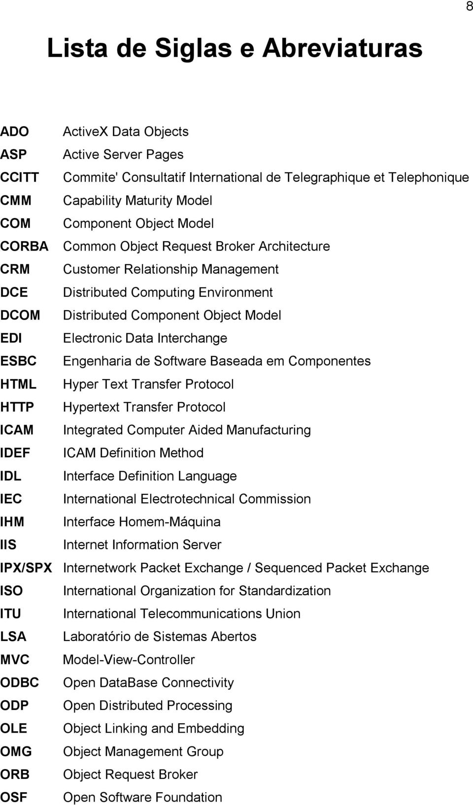 Interchange ESBC Engenharia de Software Baseada em Componentes HTML Hyper Text Transfer Protocol HTTP Hypertext Transfer Protocol ICAM Integrated Computer Aided Manufacturing IDEF ICAM Definition