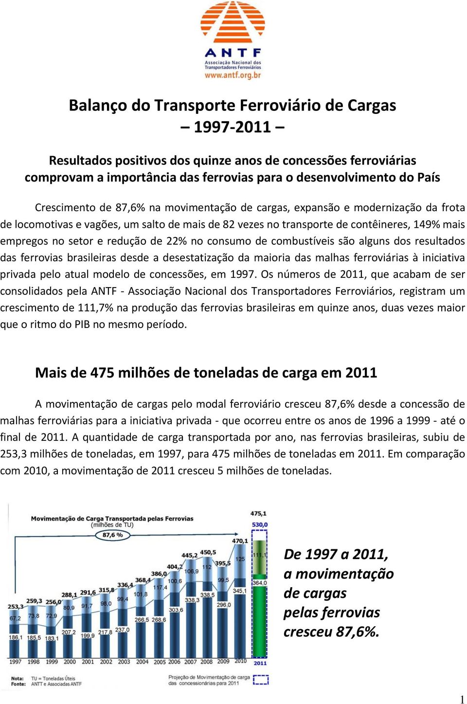 no consumo de combustíveis são alguns dos resultados das ferrovias brasileiras desde a desestatização da maioria das malhas ferroviárias à iniciativa privada pelo atual modelo de concessões, em 1997.