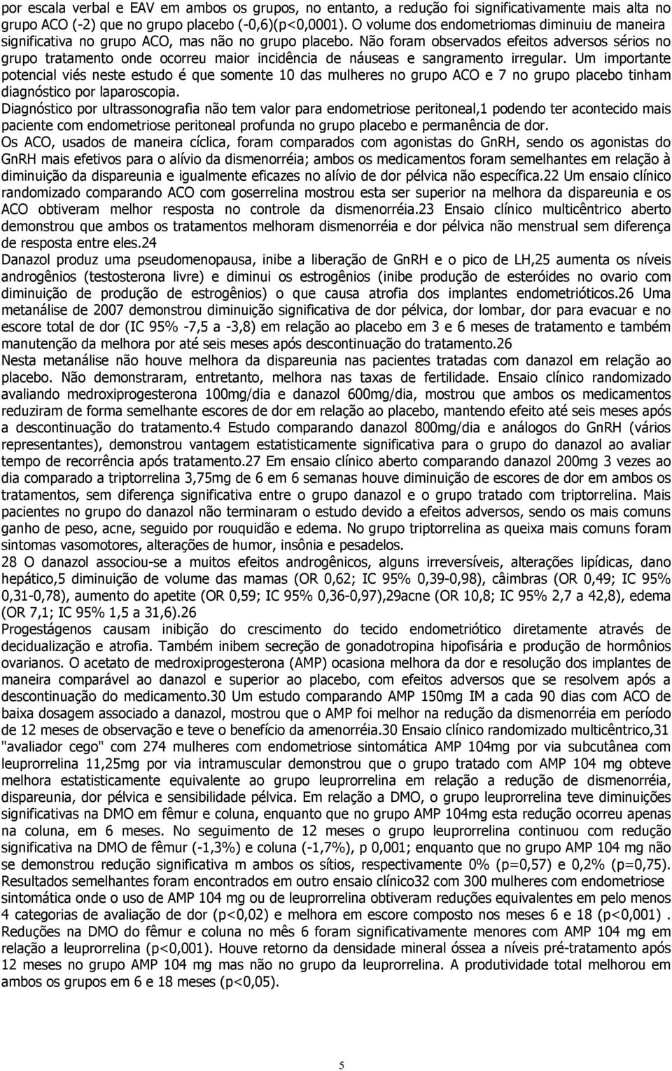 Não foram observados efeitos adversos sérios no grupo tratamento onde ocorreu maior incidência de náuseas e sangramento irregular.