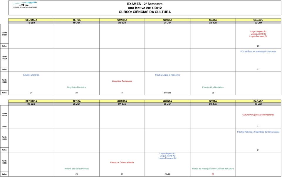 Senado 25 Cultura Portuguesa Contemporânea 21 FCCSE-Retórica e Pragmática da Comunicação 21 Literatura, Cultura e Media Língua