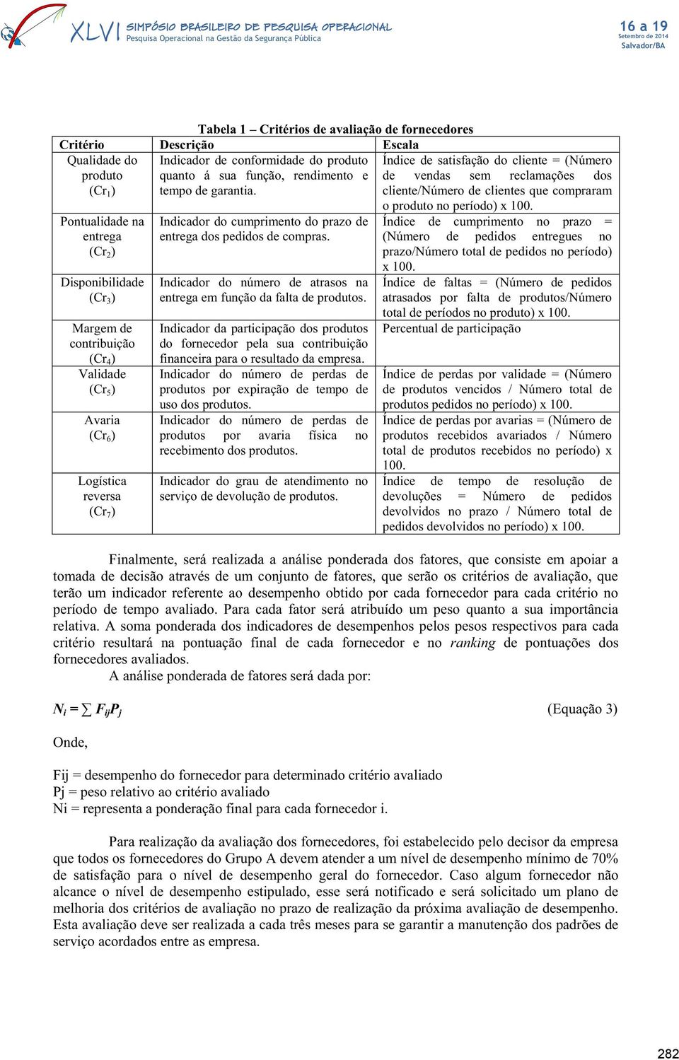 cliente/número de clientes que compraram Pontualidade na entrega (Cr 2 ) Disponibilidade (Cr 3 ) Margem de contribuição (Cr 4 ) Validade (Cr 5 ) Avaria (Cr 6 ) Logística reversa (Cr 7 ) Indicador do