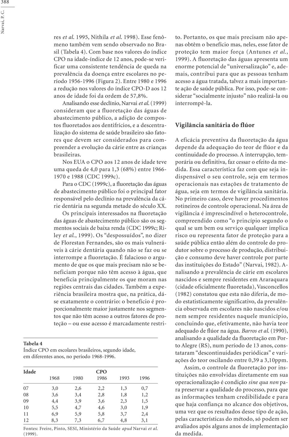 SESI, Ministério da Saúde apud Narvai et al. (1999). res et al. 1995, Nithila et al. 1998). Esse fenômeno também vem sendo observado no Brasil (Tabela 4).