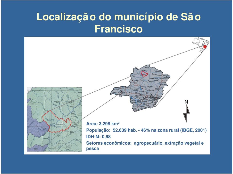 - 46% na zona rural (IBGE, 2001) IDH-M: 0,68