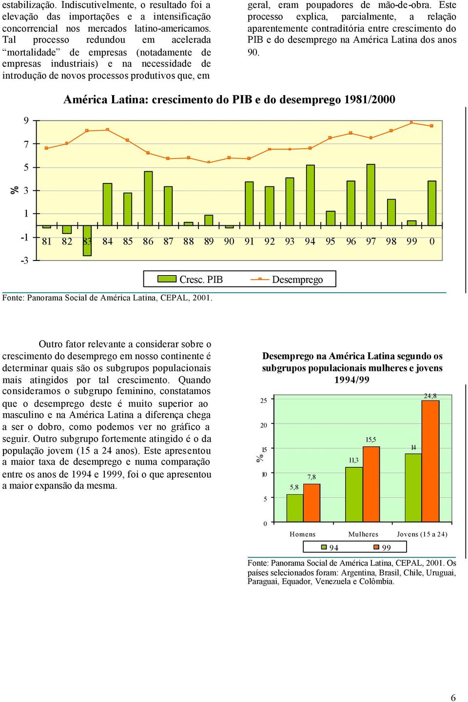 mão-de-obra. Este processo explica, parcialmente, a relação aparentemente contraditória entre crescimento do PIB e do desemprego na América Latina dos anos 9.