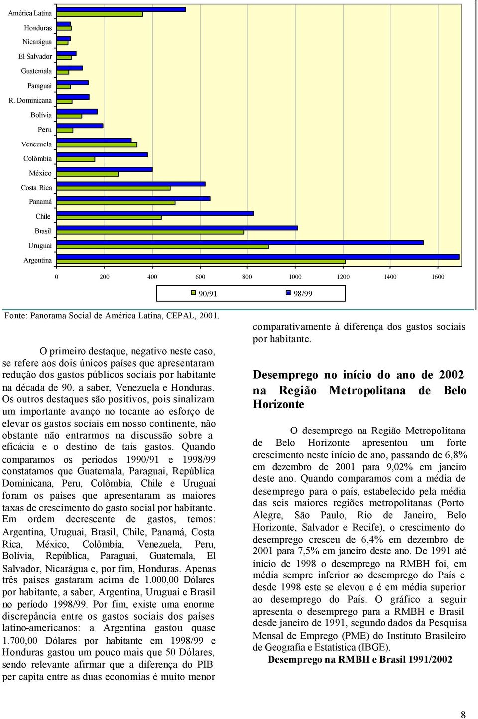 países que apresentaram redução dos gastos públicos sociais por habitante na década de 9, a saber, Venezuela e Honduras.