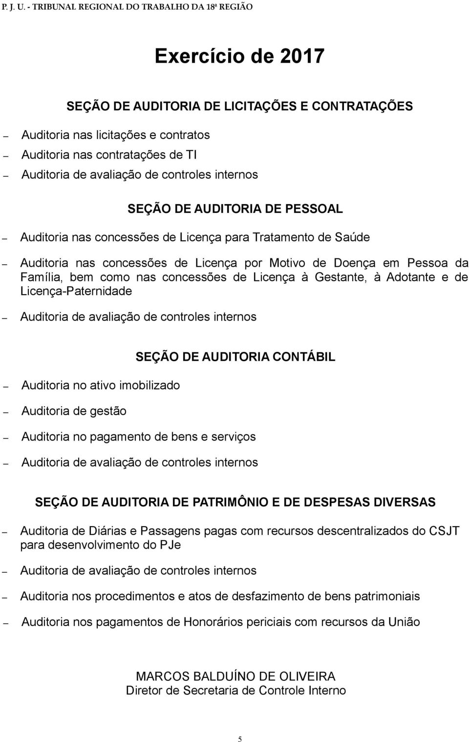 bens e serviços Auditoria de Diárias e Passagens pagas com recursos descentralizados do CSJT Auditoria nos procedimentos e atos de desfazimento de bens