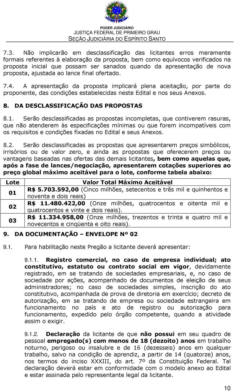 A apresentação da proposta implicará plena aceitação, por parte do proponente, das condições estabelecidas neste Edital e nos seus Anexos. 8. DA DESCLASSIFICAÇÃO DAS PROPOSTAS 8.1.