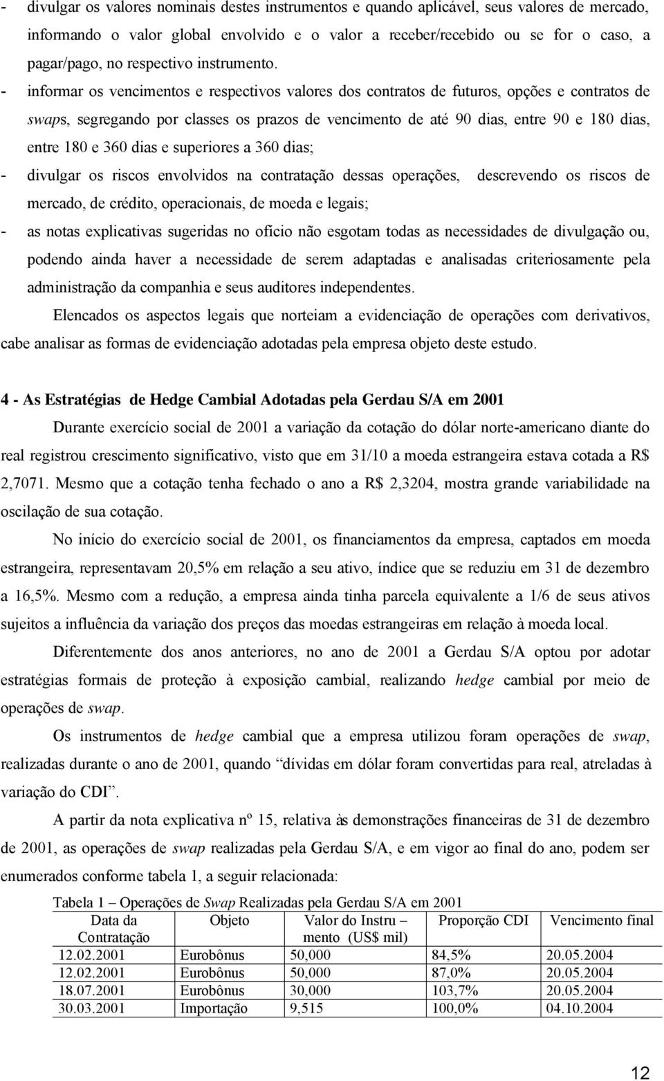 - informar os vencimentos e respectivos valores dos contratos de futuros, opções e contratos de swaps, segregando por classes os prazos de vencimento de até 90 dias, entre 90 e 180 dias, entre 180 e