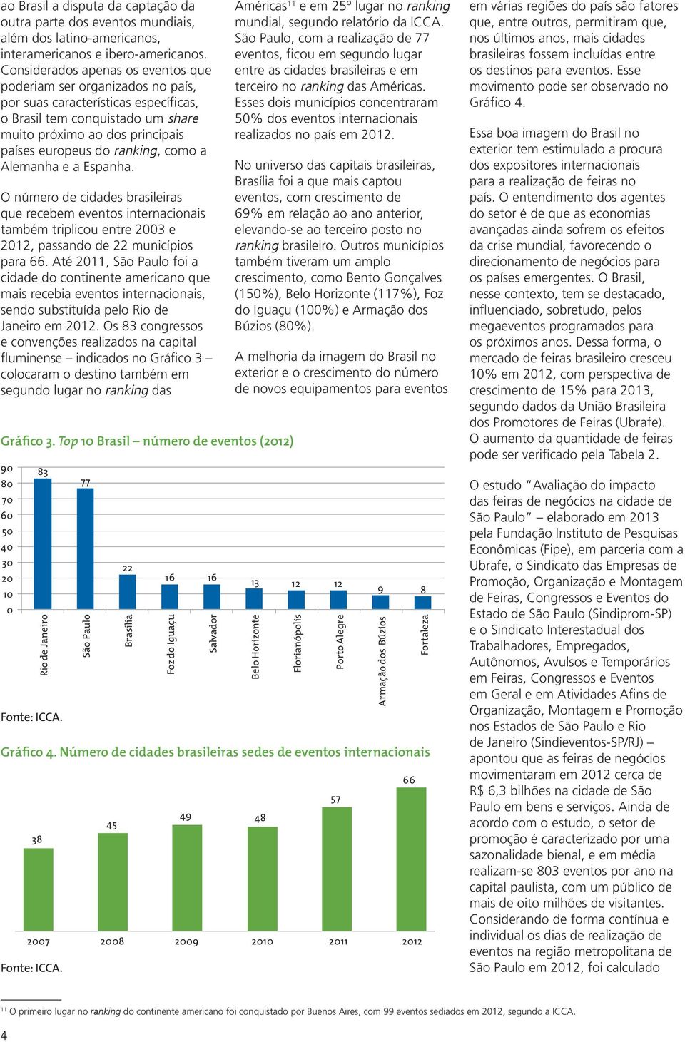 ranking, como a Alemanha e a Espanha. O número de cidades brasileiras que recebem eventos internacionais também triplicou entre 2003 e 2012, passando de 22 municípios para 66.