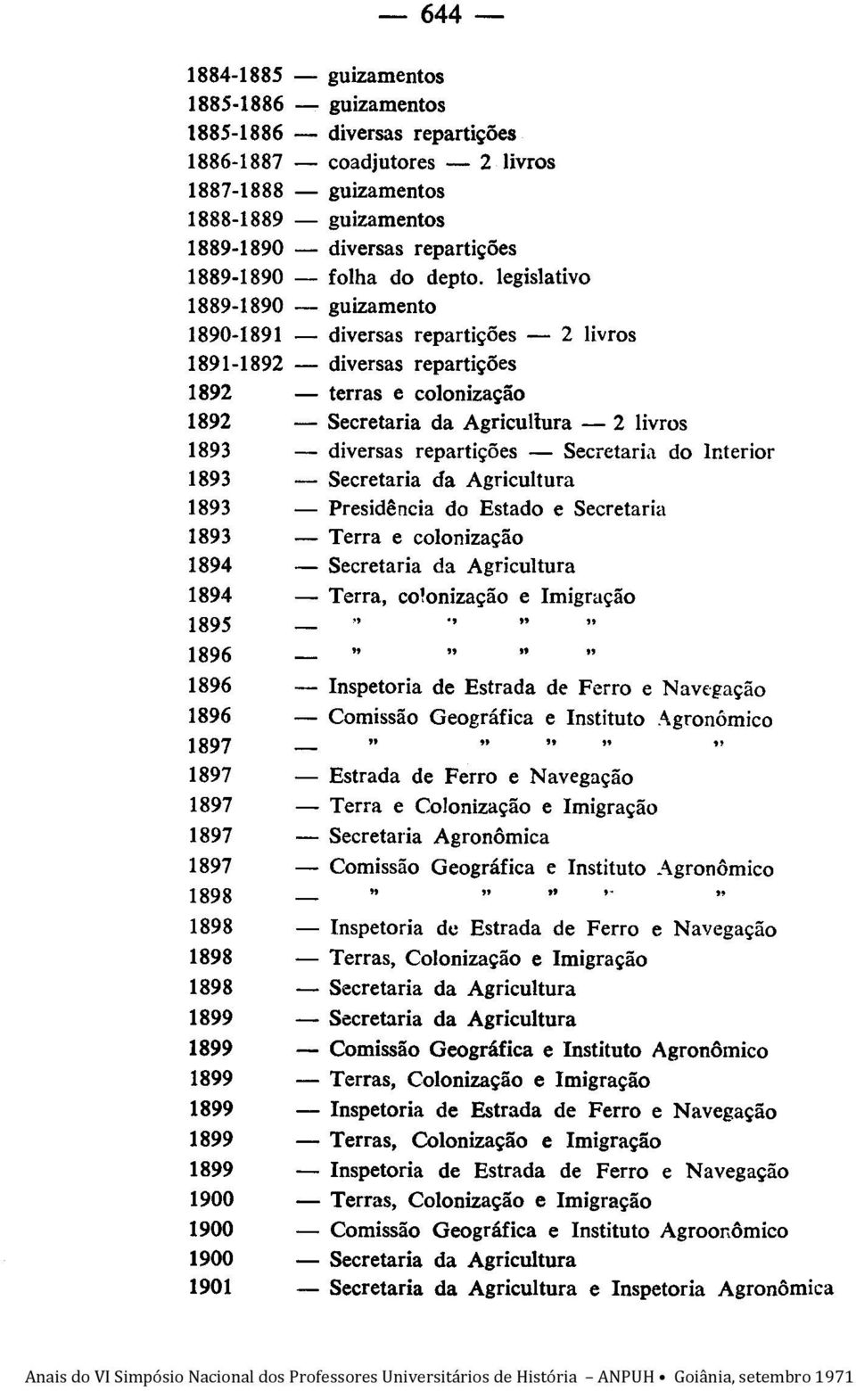 legislativo 1889-1890 - guizamento 1890-1891 - diversas repartições - 2 livros 1891-1892 - diversas repartições 1892 - terras e colonização 1892 - Secretaria da Agriculiura - 2 livros 1893 - diversas