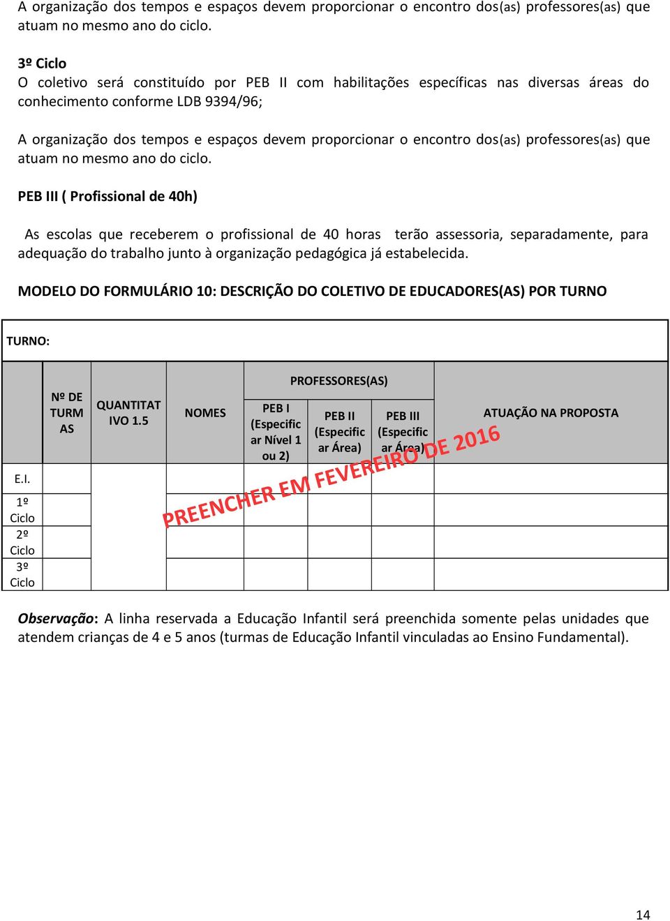 profissional de 40 horas terão assessoria, separadamente, para adequação do trabalho junto à organização pedagógica já estabelecida.