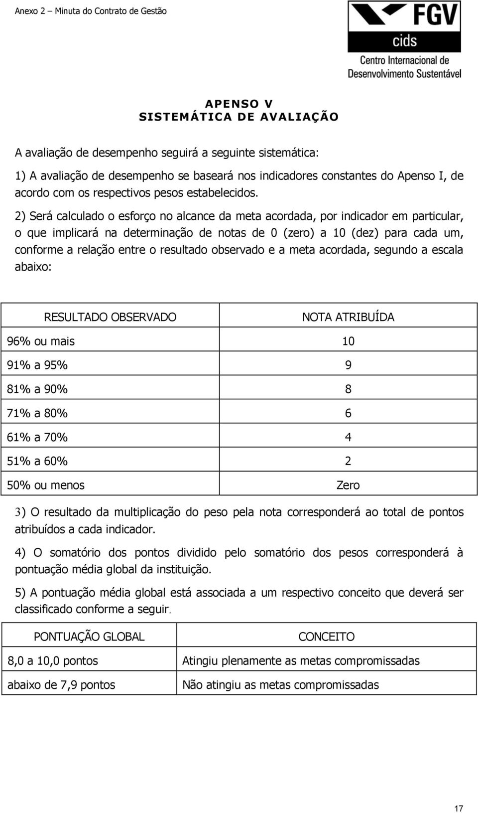 2) Será calculado o esforço no alcance da meta acordada, por indicador em particular, o que implicará na determinação de notas de 0 (zero) a 10 (dez) para cada um, conforme a relação entre o