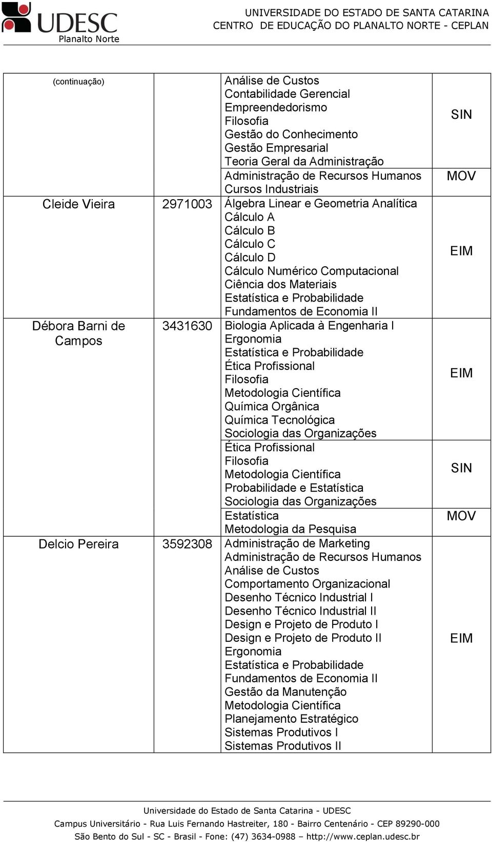 Ciência dos Materiais 3431630 Biologia Aplicada à Engenharia I Química Orgânica Química Tecnológica Estatística