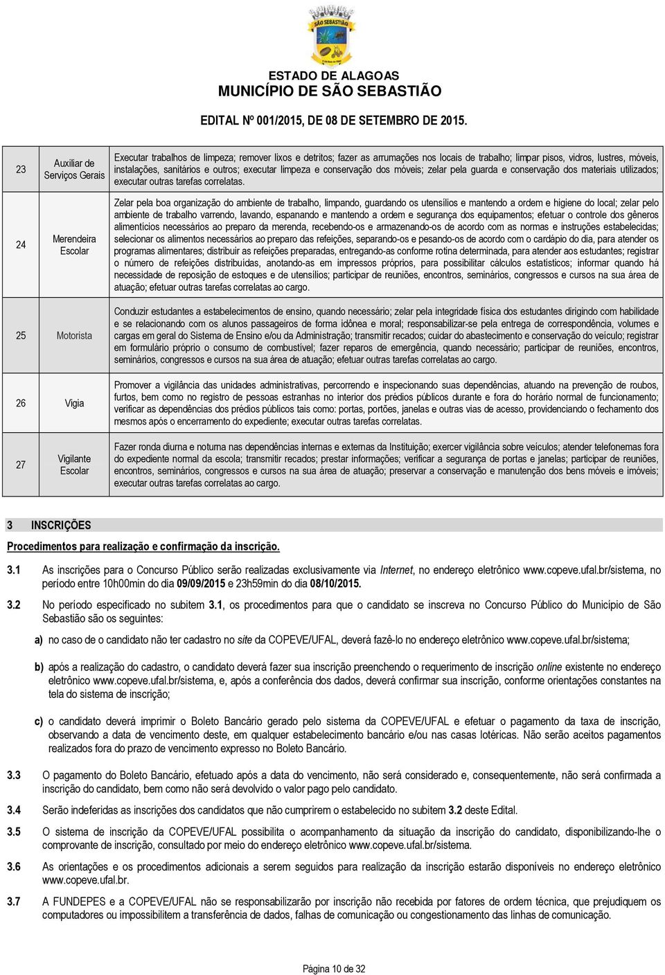 24 Merendeira Escolar Zelar pela boa organização do ambiente de trabalho, limpando, guardando os utensílios e mantendo a ordem e higiene do local; zelar pelo ambiente de trabalho varrendo, lavando,