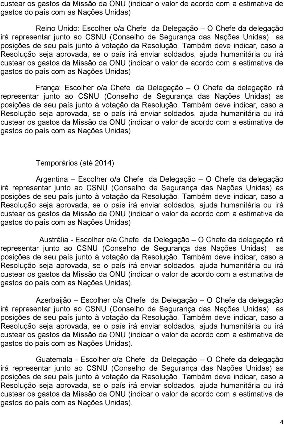 da delegação irá Austrália - Escolher o/a Chefe da Delegação O Chefe da delegação irá Azerbaijão Escolher