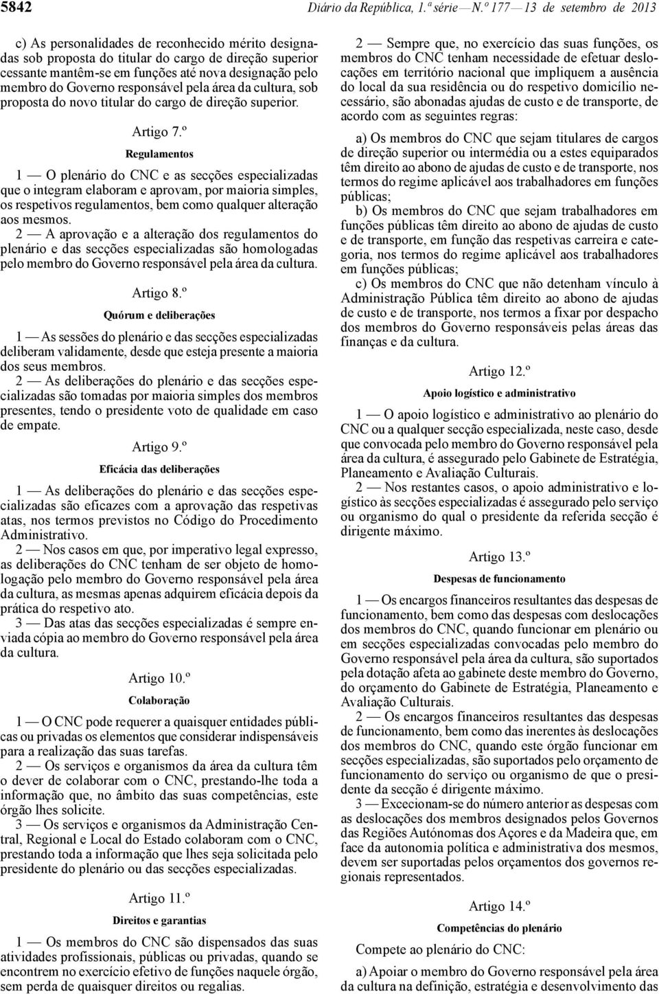 do Governo responsável pela área da cultura, sob proposta do novo titular do cargo de direção superior. Artigo 7.